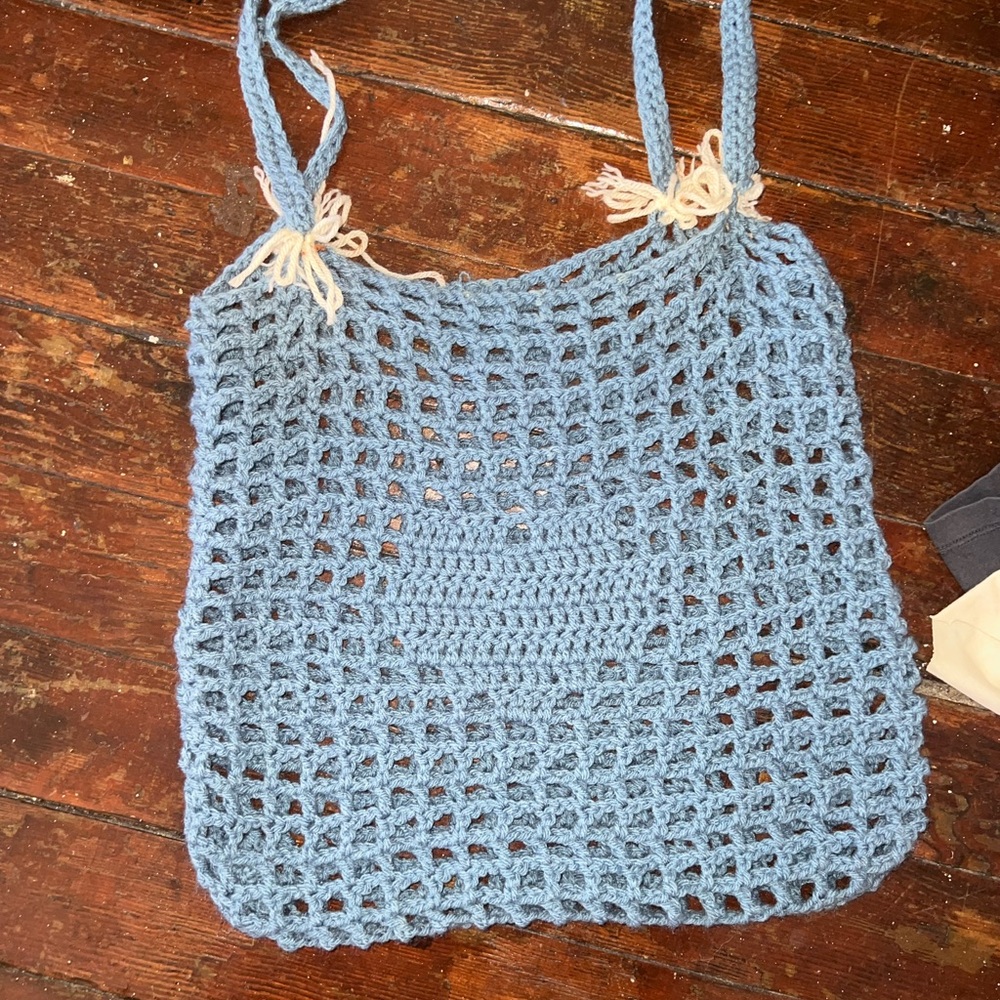 Handcrafted Blue Crochet Tote Bag